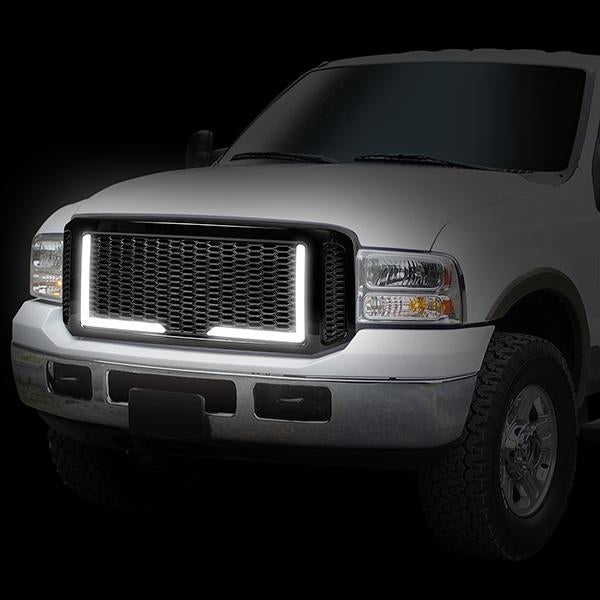 05-07 Ford F250 F350 F450 F550 Super Duty Front Grille+LED Bar - Honeycomb Mesh - Black