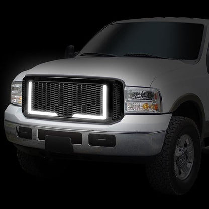 05-07 Ford F250 F350 F450 F550 Super Duty Front Grille+LED Bar - Honeycomb Mesh - Black