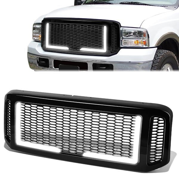 05-07 Ford F250 F350 F450 F550 Super Duty Front Grille+LED Bar - Honeycomb Mesh - Black