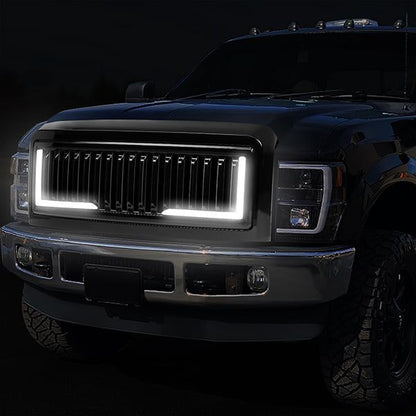 08-10 Ford F250 F350 F450 F550 Super Duty LED DRL Front Grille - Badgeless Vertical Fence Style