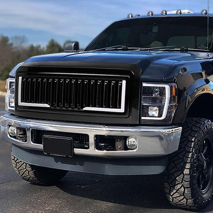 08-10 Ford F250 F350 F450 F550 Super Duty LED DRL Front Grille - Badgeless Vertical Fence Style