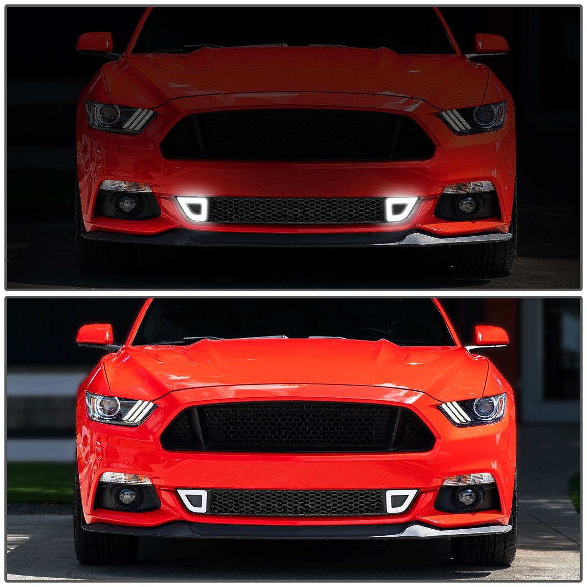 15-17 Ford Mustang Base/Ecoboost/GT LED DRL Front Lower Bumper Grille - Honeycomb Mesh
