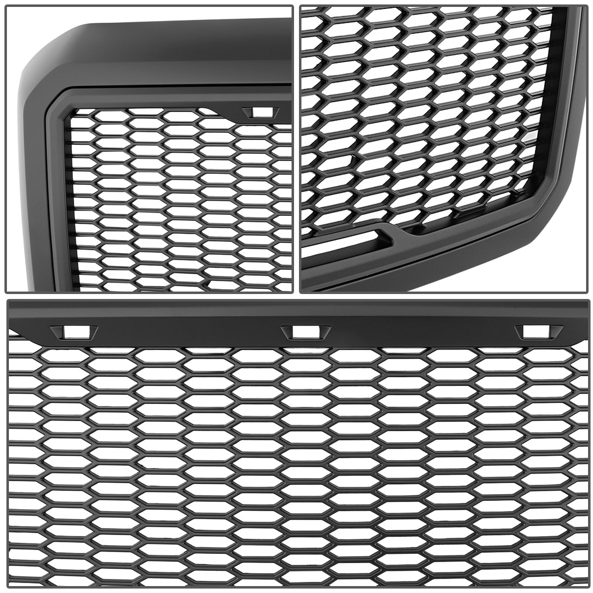 11-16 Ford F250 F350 F450 F550 Super Duty Front Grille+LED - Honeycomb Mesh - Matte Black