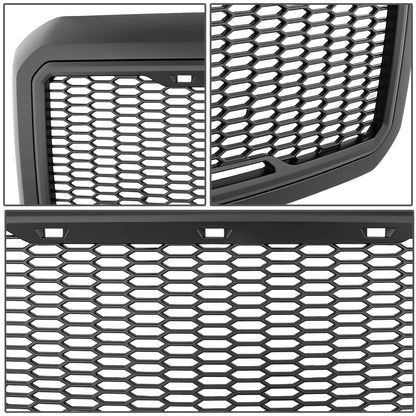 11-16 Ford F250 F350 F450 F550 Super Duty Front Grille+LED - Honeycomb Mesh - Matte Black