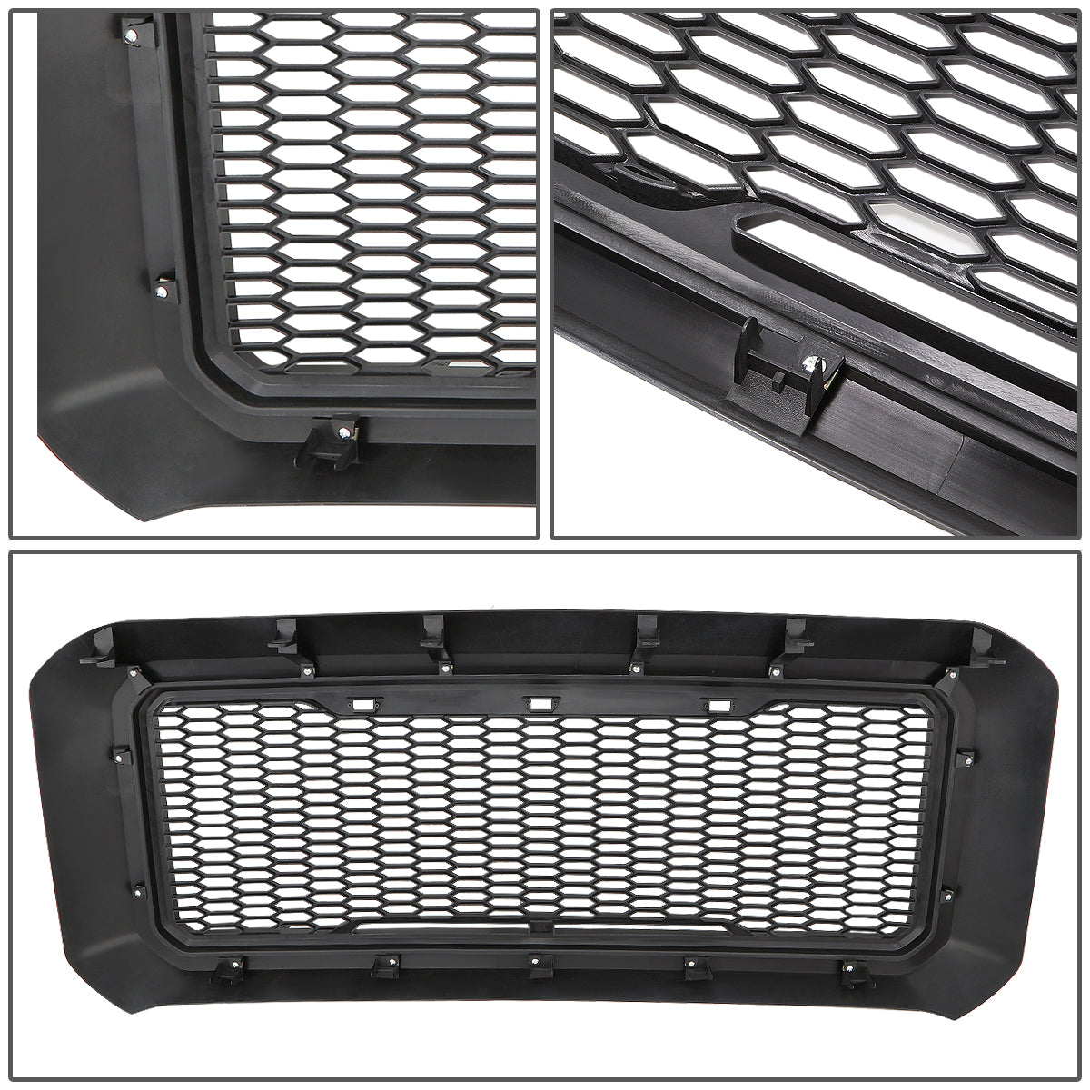 11-16 Ford F250 F350 F450 F550 Super Duty Front Grille+LED - Honeycomb Mesh - Matte Black