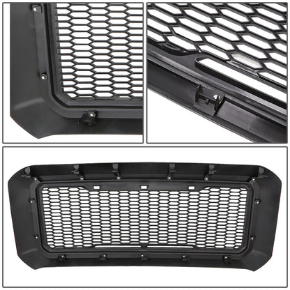 11-16 Ford F250 F350 F450 F550 Super Duty Front Grille+LED - Honeycomb Mesh - Matte Black