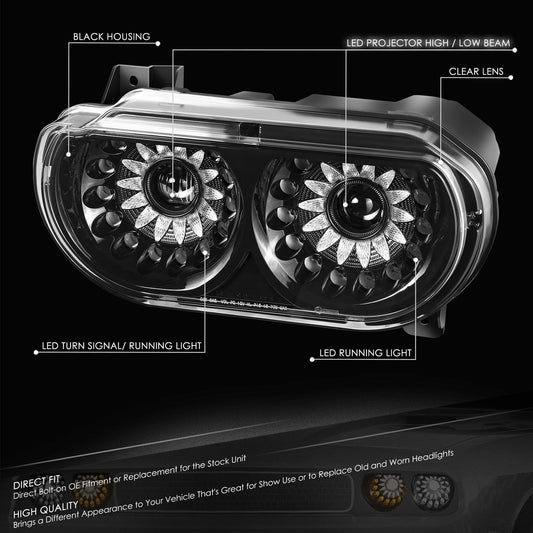 LED DRL Projector Headlights <br>08-14 Dodge Challenger
