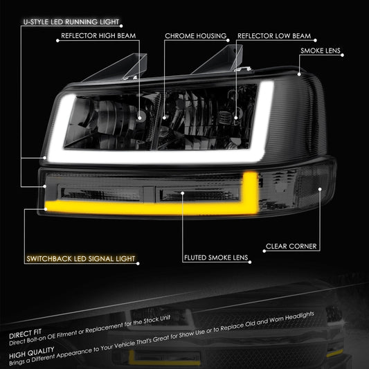 U-Style Bar Switchback LED Headlights <br>03-23 Checy Express, GMC Savana, 1500-4500