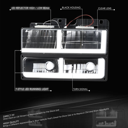 4pcs F-Style LED DRL Headlight Set (Black) <br>88-02 Chevy GMC C10 C/K Pickup, Suburban