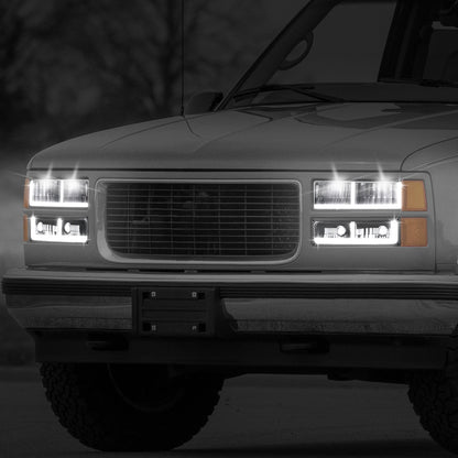 4pcs F-Style LED DRL Headlight Set (Black) <br>88-02 Chevy GMC C10 C/K Pickup, Suburban