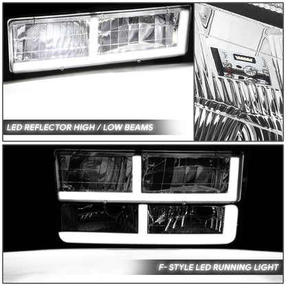 4pcs F-Style LED DRL Headlight Set (Chrome) <br>88-02 Chevy GMC C10 C/K Pickup, Suburban