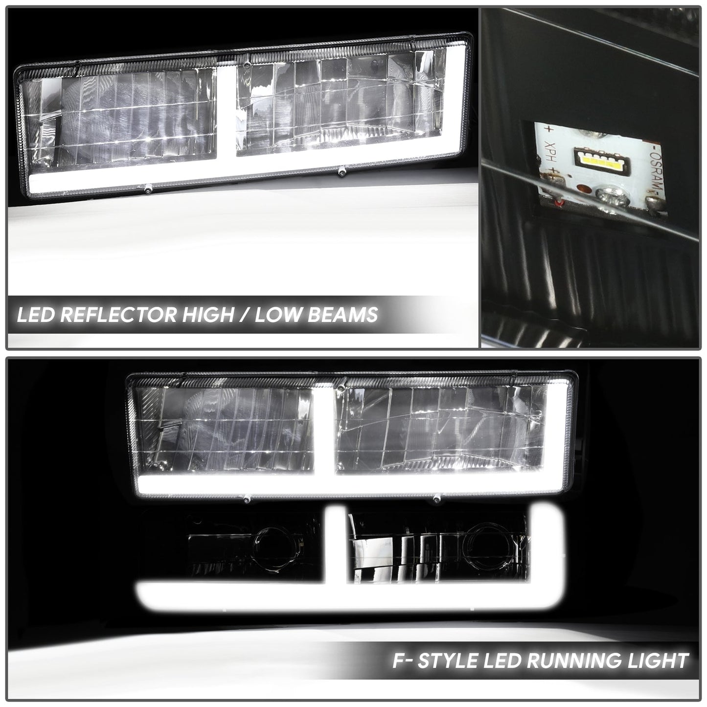 8pcs F-Style LED DRL Headlight Set (Black) <br>88-93 Chevy C10 C/K Pickup, Suburban, Tahoe