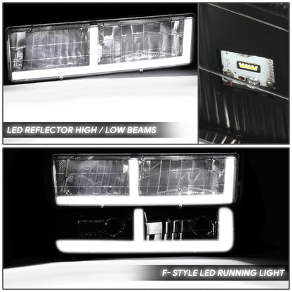 8pcs F-Style LED DRL Headlight Set (Black) <br>88-93 Chevy C10 C/K Pickup, Suburban, Tahoe