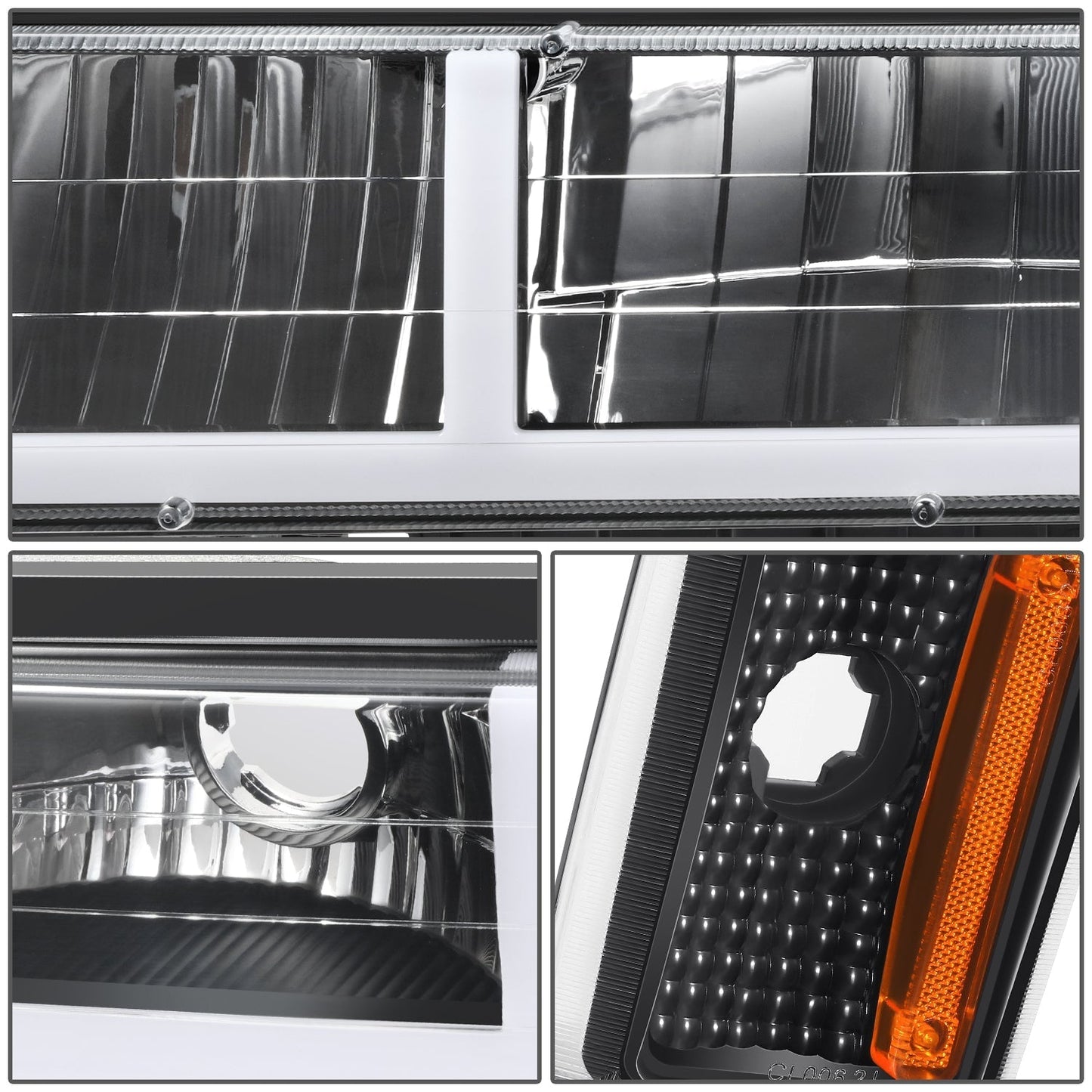 8pcs F-Style LED DRL Headlight Set (Black) <br>88-93 Chevy C10 C/K Pickup, Suburban, Tahoe