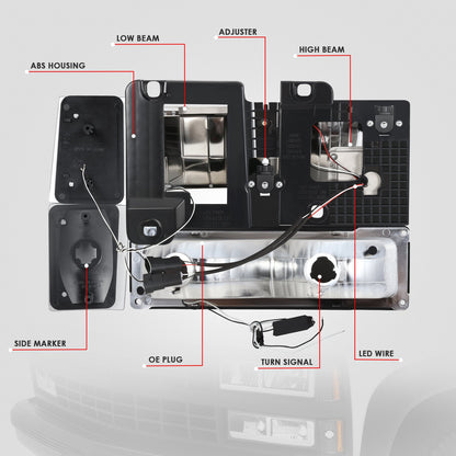 8pcs F-Style LED DRL Headlight Set (Black) <br>88-93 Chevy C10 C/K Pickup, Suburban, Tahoe