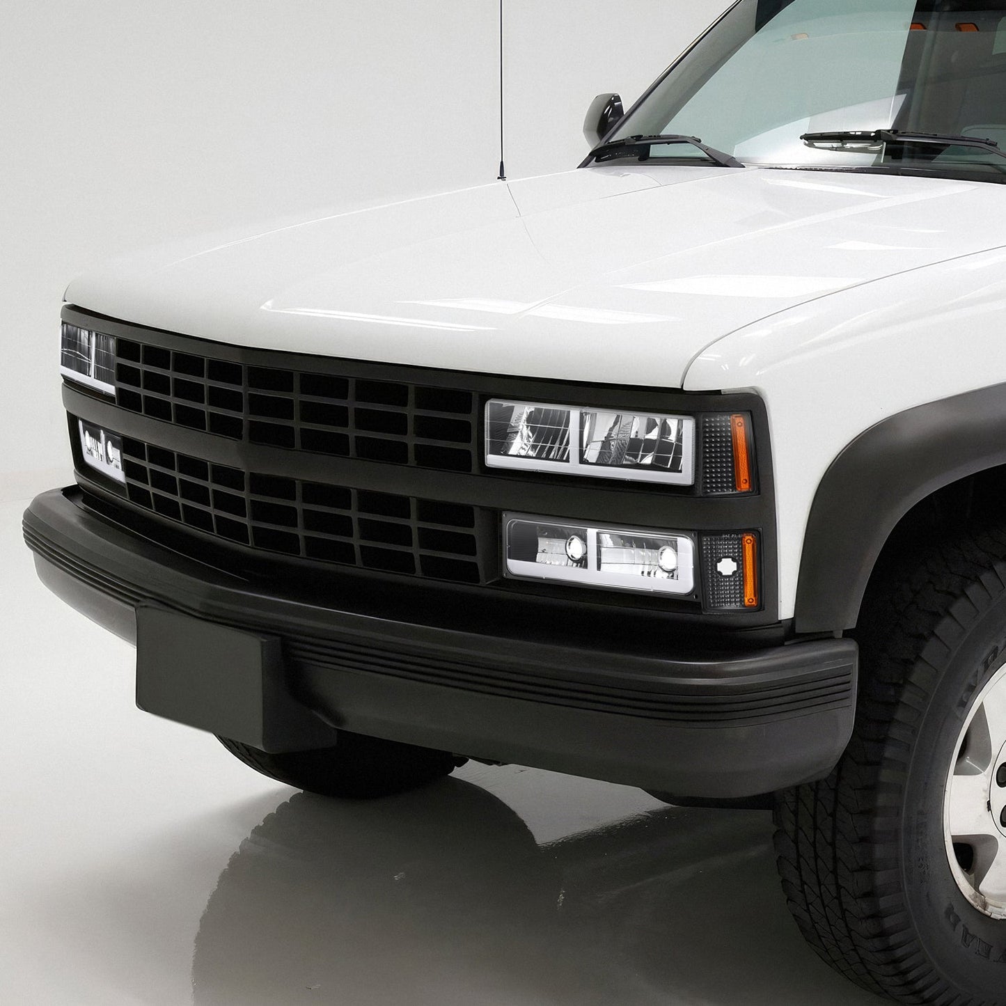 8pcs F-Style LED DRL Headlight Set (Black) <br>88-93 Chevy C10 C/K Pickup, Suburban, Tahoe
