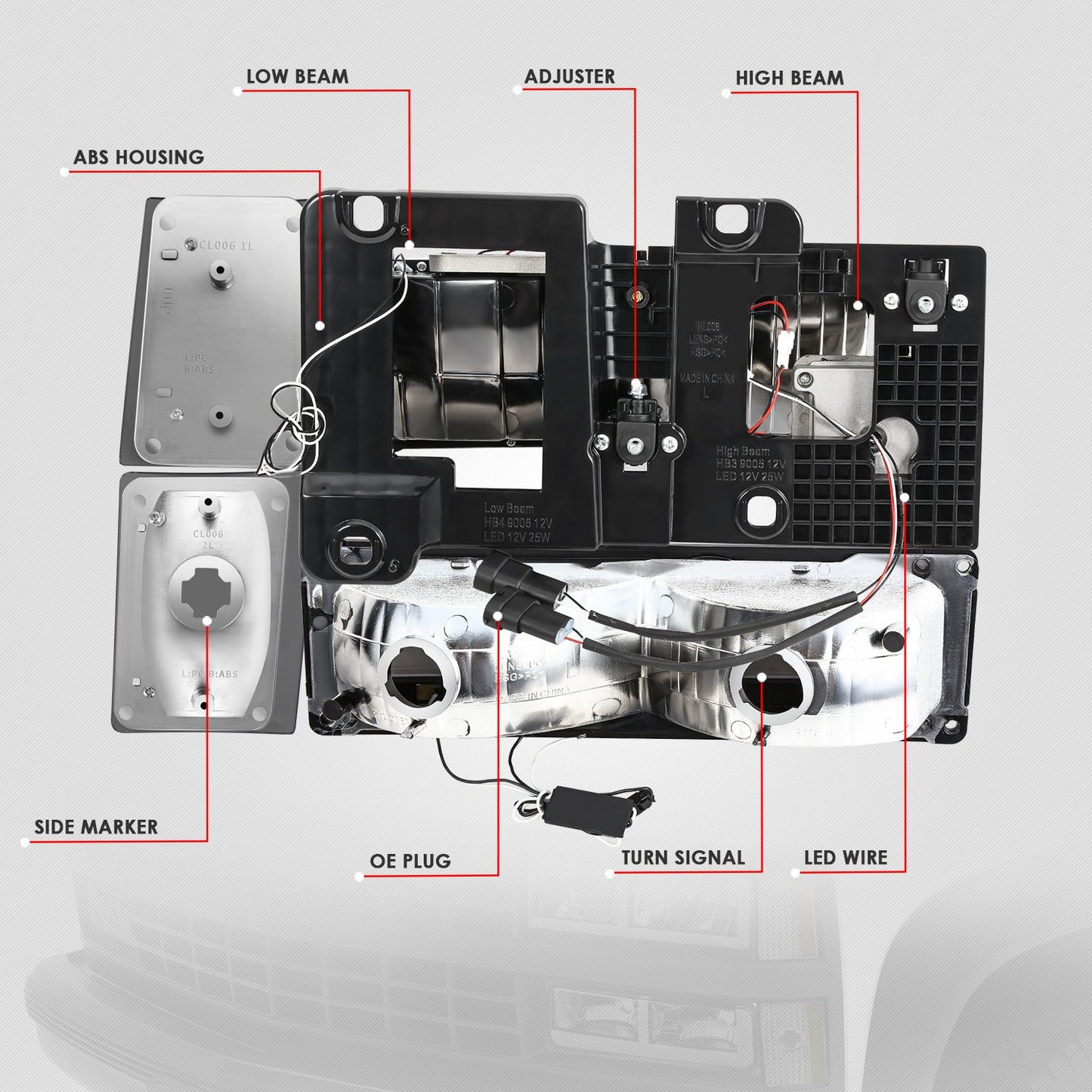 8pcs F-Style LED DRL Headlight Set (Somked) <br>88-93 Chevy C10 C/K Pickup, Suburban, Tahoe
