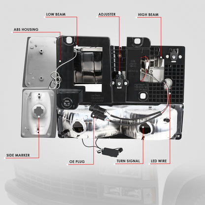 8pcs F-Style LED DRL Headlight Set (Somked) <br>88-93 Chevy C10 C/K Pickup, Suburban, Tahoe
