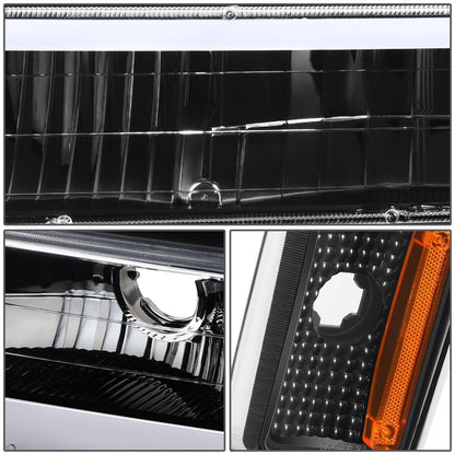 8pcs Square Box LED DRL Headlight Set (Black) <br>88-93 Chevy C10 C/K Pickup, Suburban, Tahoe