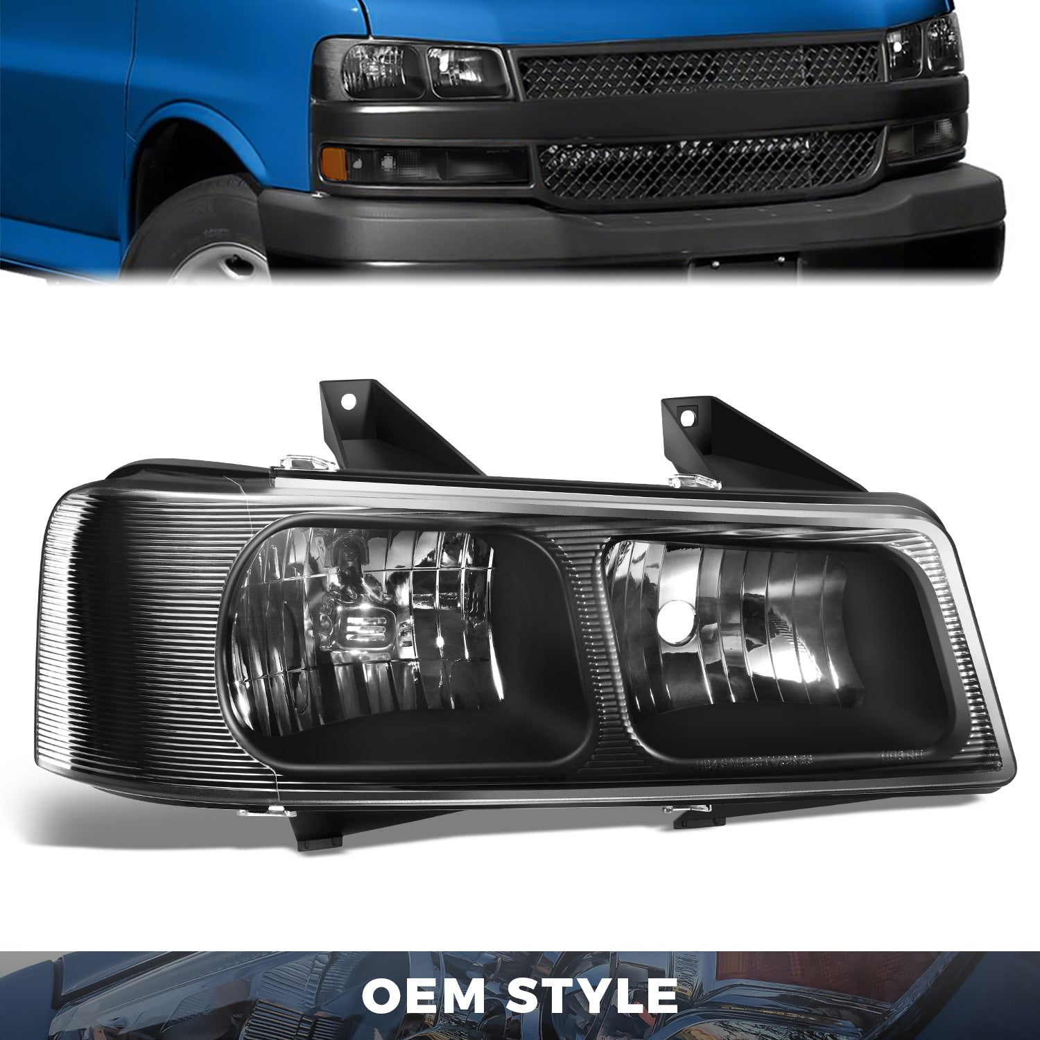 Right Factory Replacement Headlight (Black) <br>03-23 Chevy Express, GMC Savana