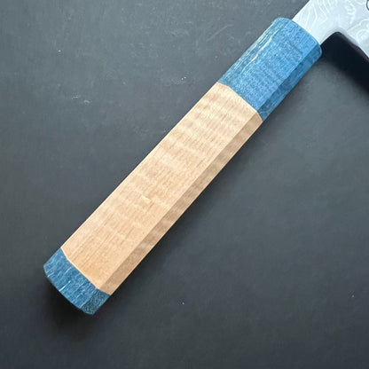 Santoku knife, Aogami 2 carbon steel with iron cladding, wave shaped Damascus finish, honwarikomi construction - Miyazaki