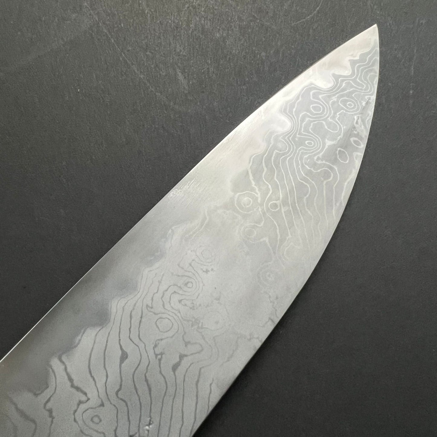 Santoku knife, Aogami 2 carbon steel with iron cladding, wave shaped Damascus finish, honwarikomi construction - Miyazaki