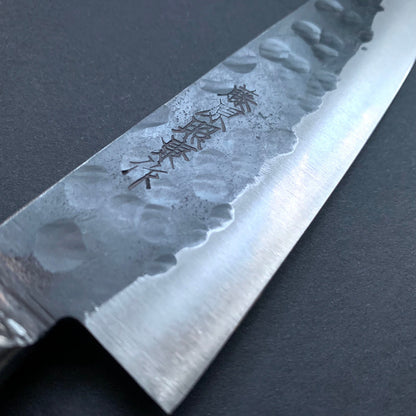 Petty knife, Aogami super with stainless steel cladding, Tsuchime Kurouchi finish, Denka range, Western handle - Fujiwara