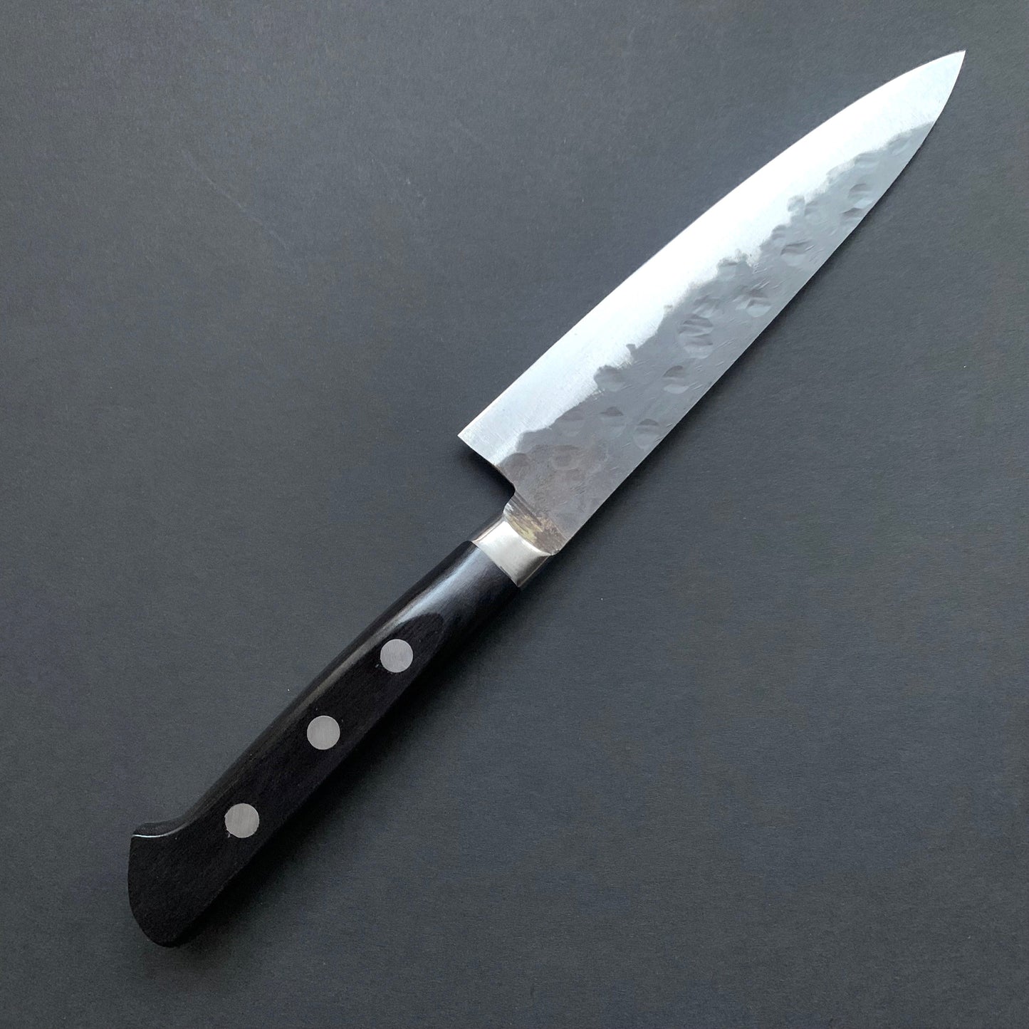 Petty knife, Aogami super with stainless steel cladding, Tsuchime Kurouchi finish, Denka range, Western handle - Fujiwara