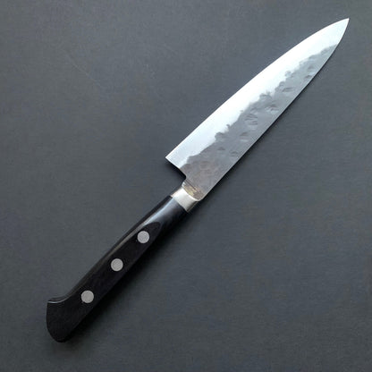 Petty knife, Aogami super with stainless steel cladding, Tsuchime Kurouchi finish, Denka range, Western handle - Fujiwara