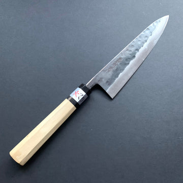 Petty knife, Aogami super with stainless steel cladding, Tsuchime Kurouchi finish, Denka range, Wa handle - Fujiwara
