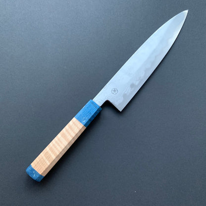 Sujihiki knife, Aogami 2 carbon steel with iron cladding, wave shaped Damascus finish, honwarikomi construction - Miyazaki