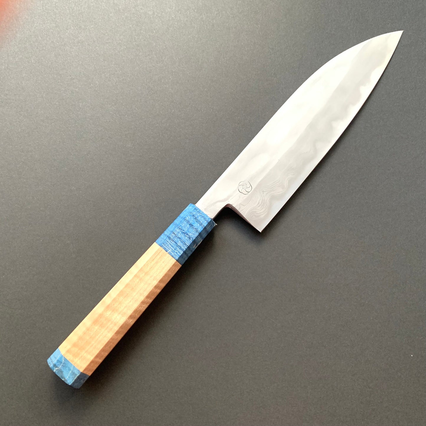 Sujihiki knife, Aogami 2 carbon steel with iron cladding, wave shaped Damascus finish, honwarikomi construction - Miyazaki