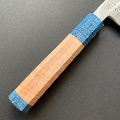 Sujihiki knife, Aogami 2 carbon steel with iron cladding, wave shaped Damascus finish, honwarikomi construction - Miyazaki