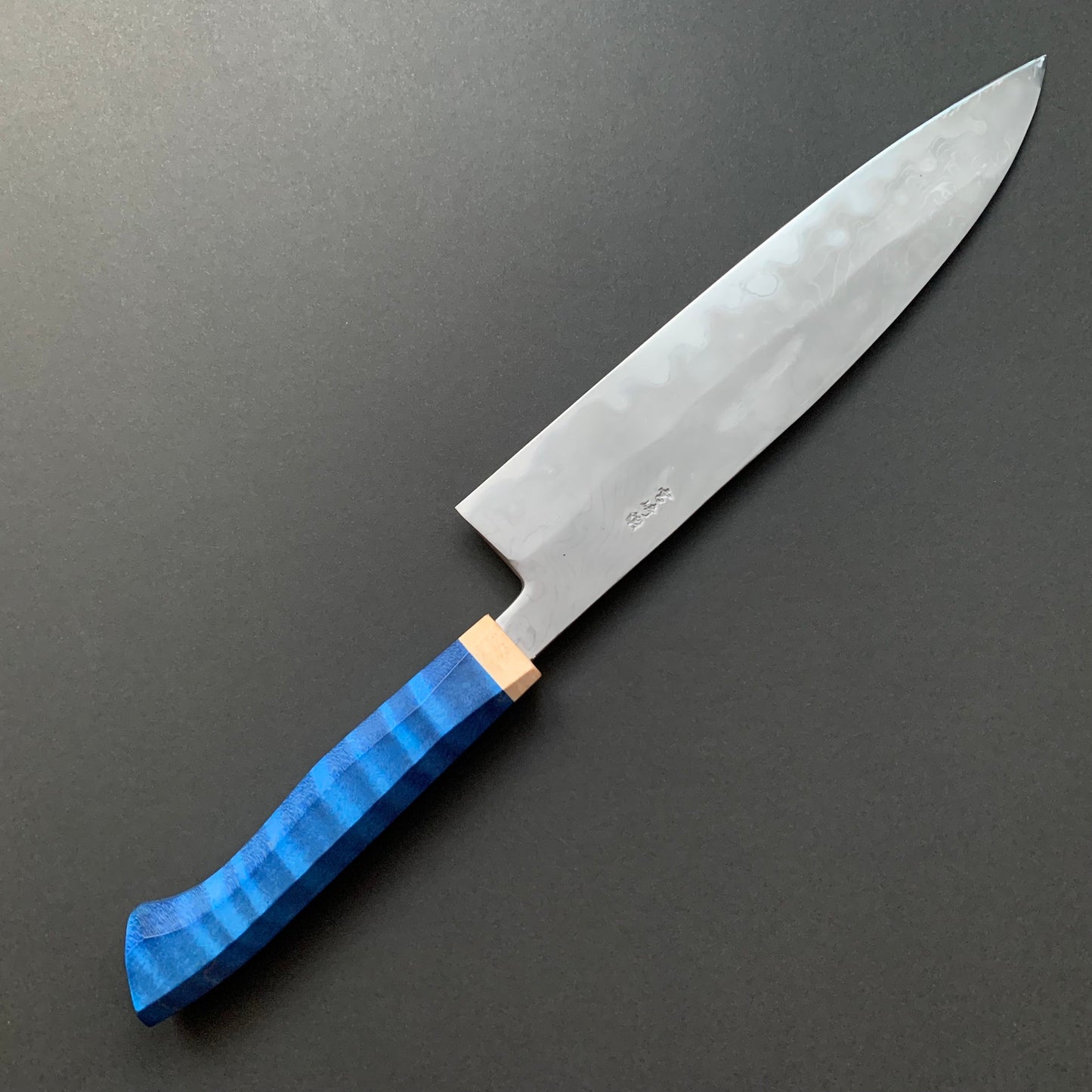 Sujihiki knife, Aogami 2 carbon steel with iron cladding, wave shaped Damascus finish, honwarikomi construction - Miyazaki
