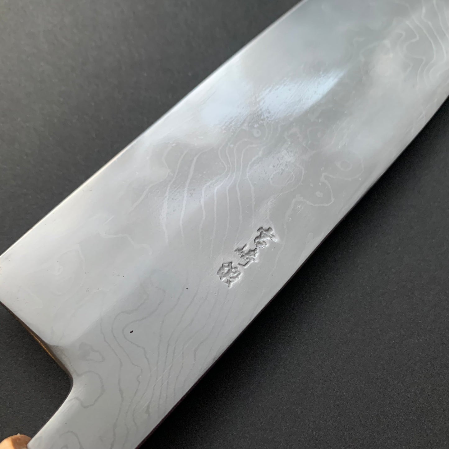 Sujihiki knife, Aogami 2 carbon steel with iron cladding, wave shaped Damascus finish, honwarikomi construction - Miyazaki