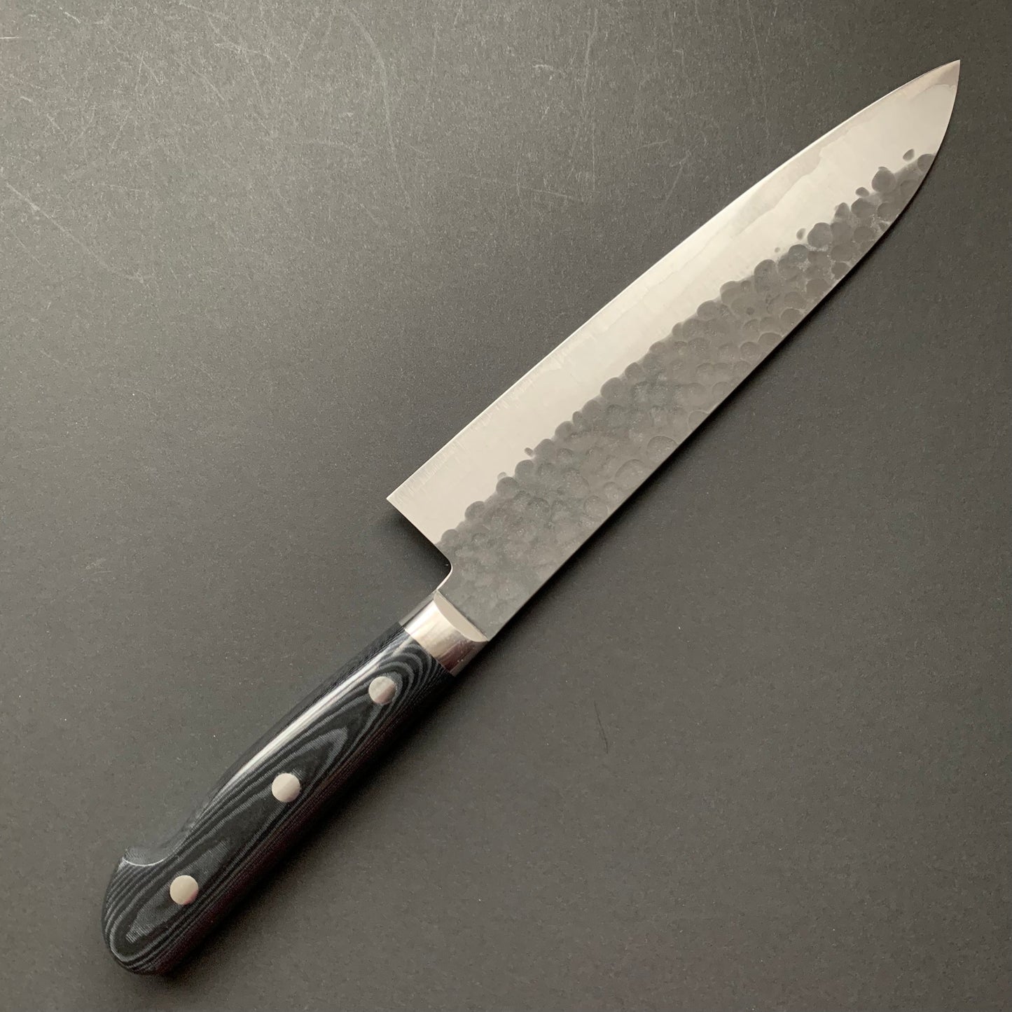 Gyuto knife, Aogami super, ss-clad, 210mm, Tsuchime and Kurouchi finish - Kato