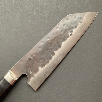 Santoku knife, Aogami super with stainless steel cladding, Tsuchime Kurouchi finish, Denka range, Western handle - Fujiwara