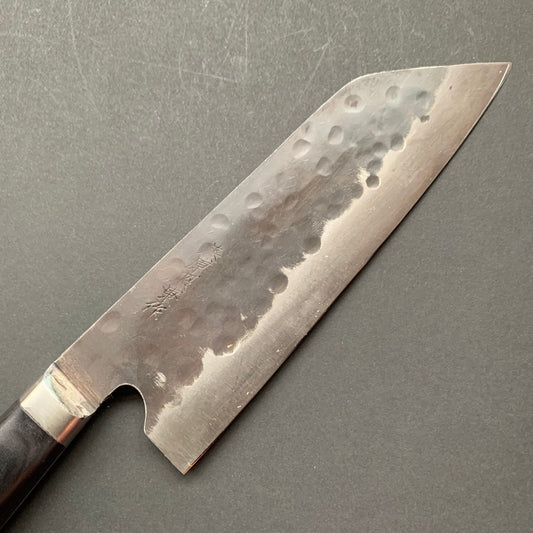 Santoku knife, Aogami super with stainless steel cladding, Tsuchime Kurouchi finish, Denka range, Western handle - Fujiwara