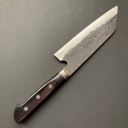 Santoku knife, Aogami super with stainless steel cladding, Tsuchime Kurouchi finish, Denka range, Western handle - Fujiwara