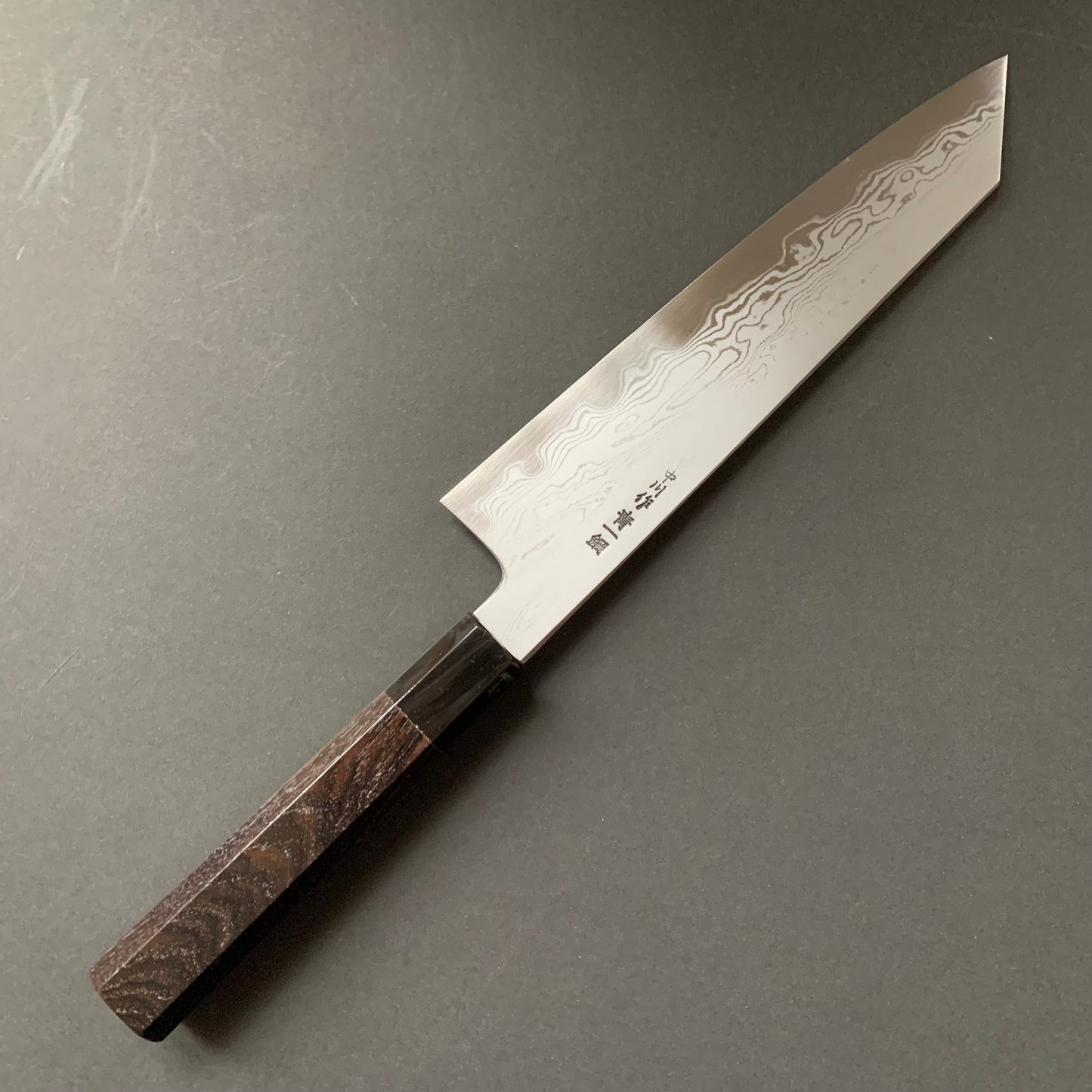 Kiritsuke Gyuto knife, Aogami 1 carbon steel, Damascus finish - Nakagawa Hamono x Naohito Myojin