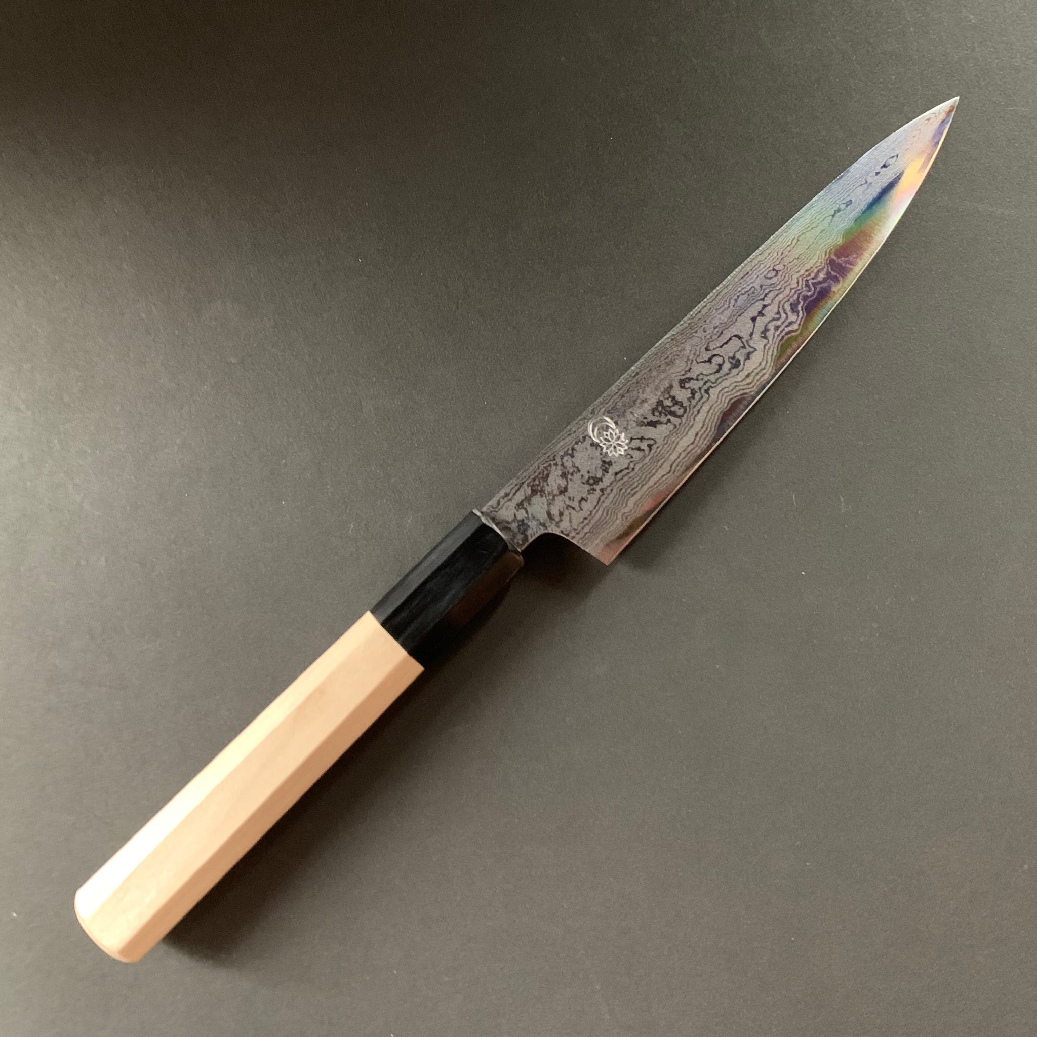Petty Knife, Aogami 1 with iron cladding, Damascus finish, Kikuzuki Uzu range - Sakai Kikumori