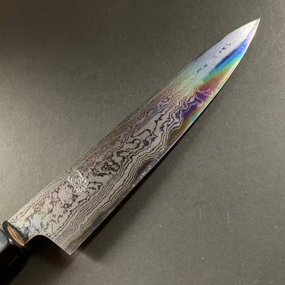 Petty Knife, Aogami 1 with iron cladding, Damascus finish, Kikuzuki Uzu range - Sakai Kikumori