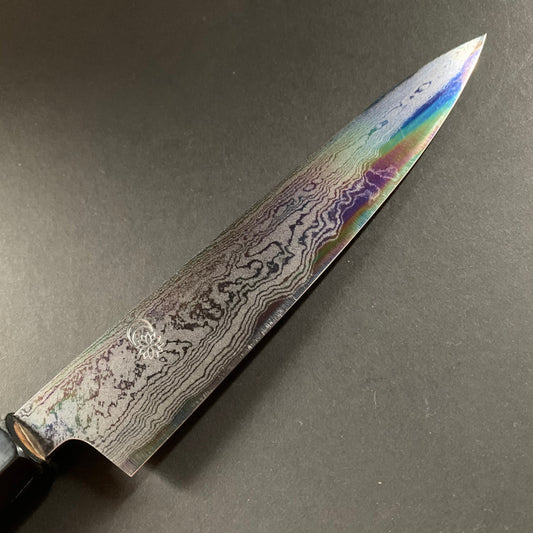 Petty Knife, Aogami 1 with iron cladding, Damascus finish, Kikuzuki Uzu range - Sakai Kikumori