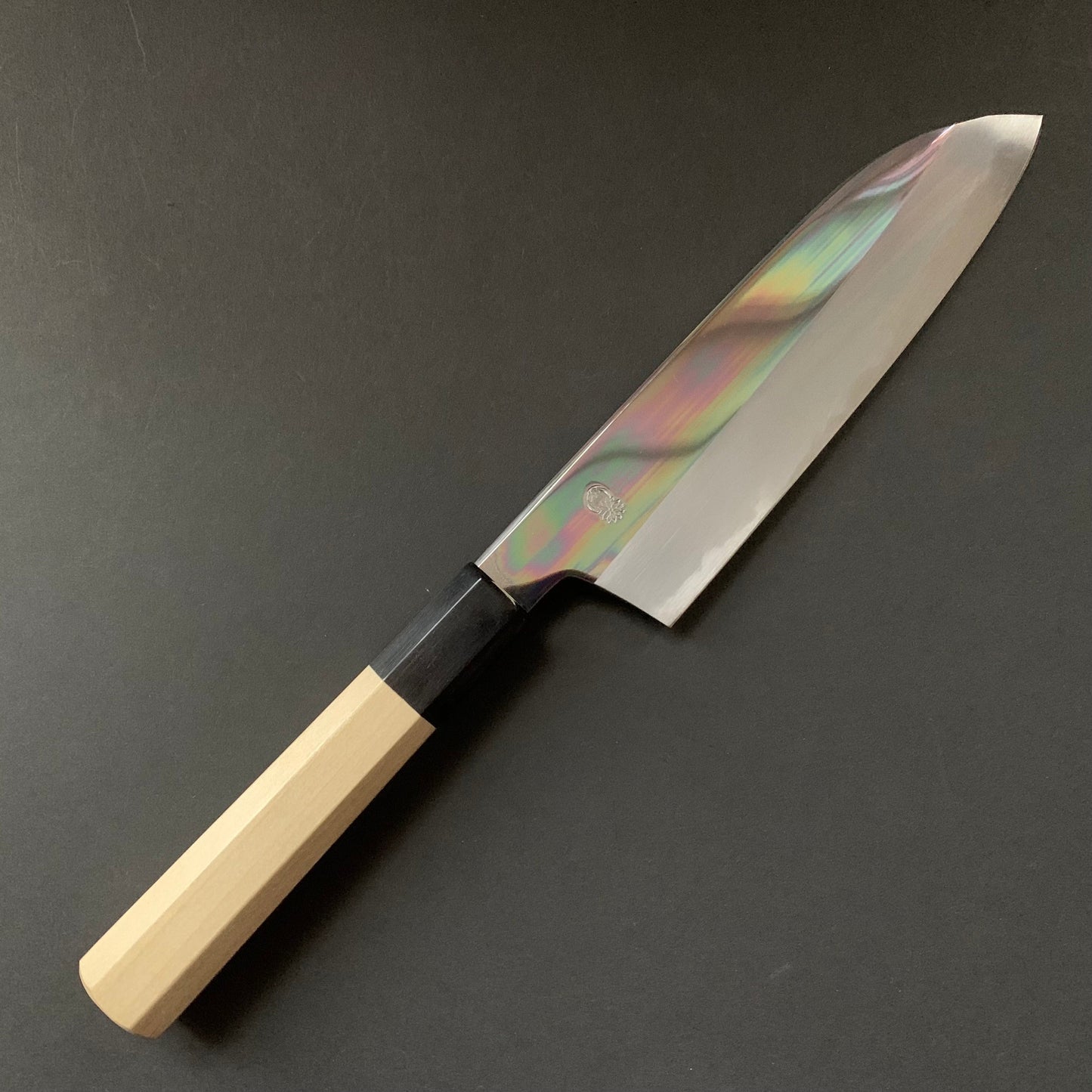 Santoku Knife, Shirogami 2 with iron cladding, mirror polished finish, Choyo range - Sakai Kikumori