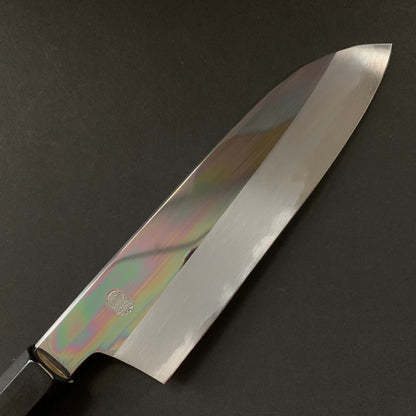 Santoku Knife, Shirogami 2 with iron cladding, mirror polished finish, Choyo range - Sakai Kikumori