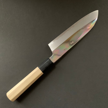 Santoku Knife, Shirogami 2 with iron cladding, mirror polished finish, Choyo range - Sakai Kikumori
