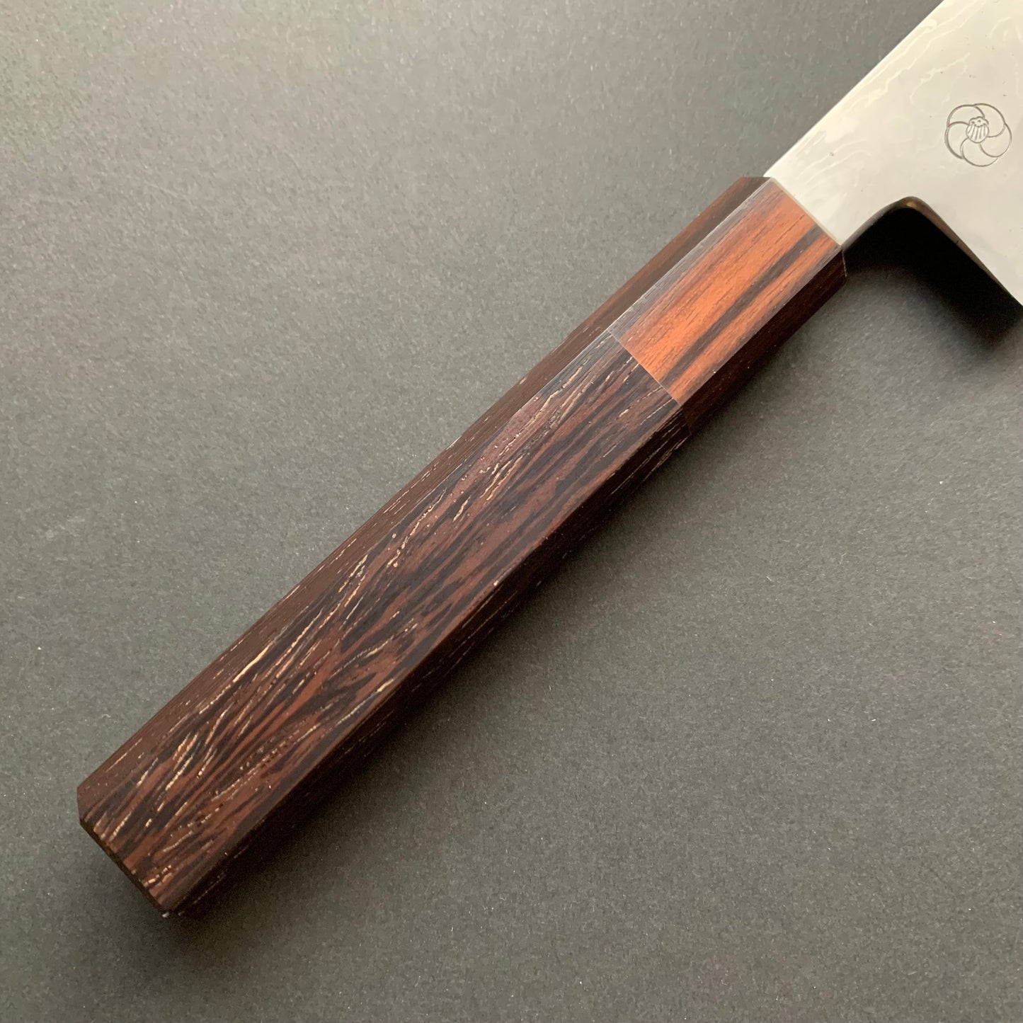 Petty knife, Aogami 2 carbon steel with iron cladding, wave shaped Damascus finish, honwarikomi construction - Miyazaki