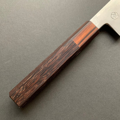 Petty knife, Aogami 2 carbon steel with iron cladding, wave shaped Damascus finish, honwarikomi construction - Miyazaki