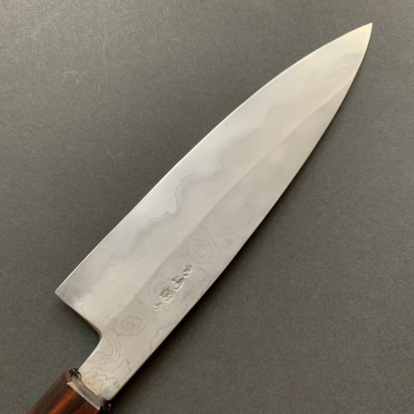 Petty knife, Aogami 2 carbon steel with iron cladding, wave shaped Damascus finish, honwarikomi construction - Miyazaki