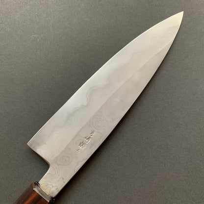 Petty knife, Aogami 2 carbon steel with iron cladding, wave shaped Damascus finish, honwarikomi construction - Miyazaki